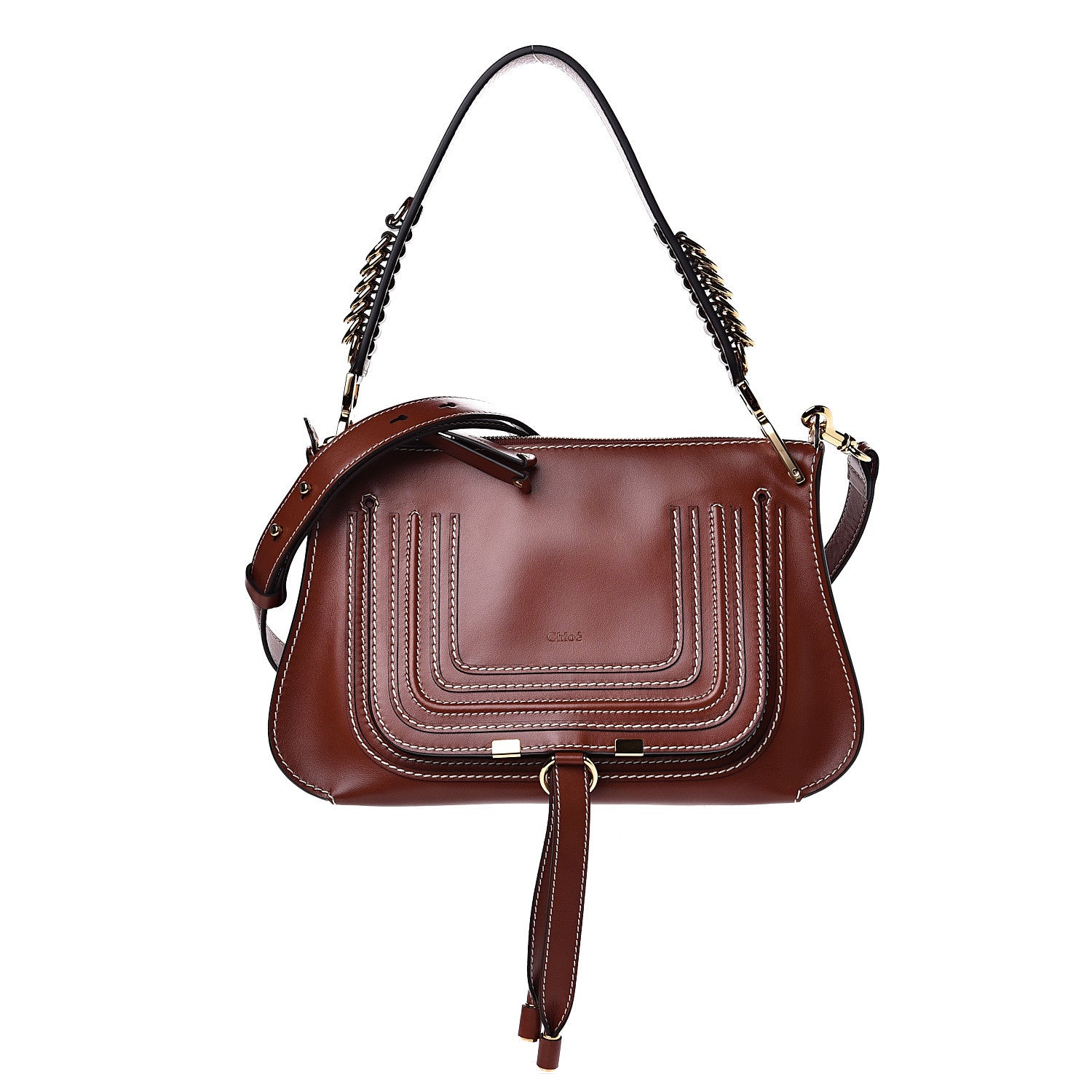 Chloe Calfskin Medium Marcie Saddle Shoulder Bag Sepia 1 of 9