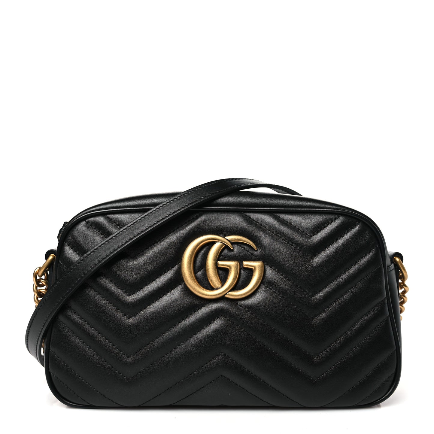Calfskin Matelasse Small GG Marmont Chain Shoulder Bag Black