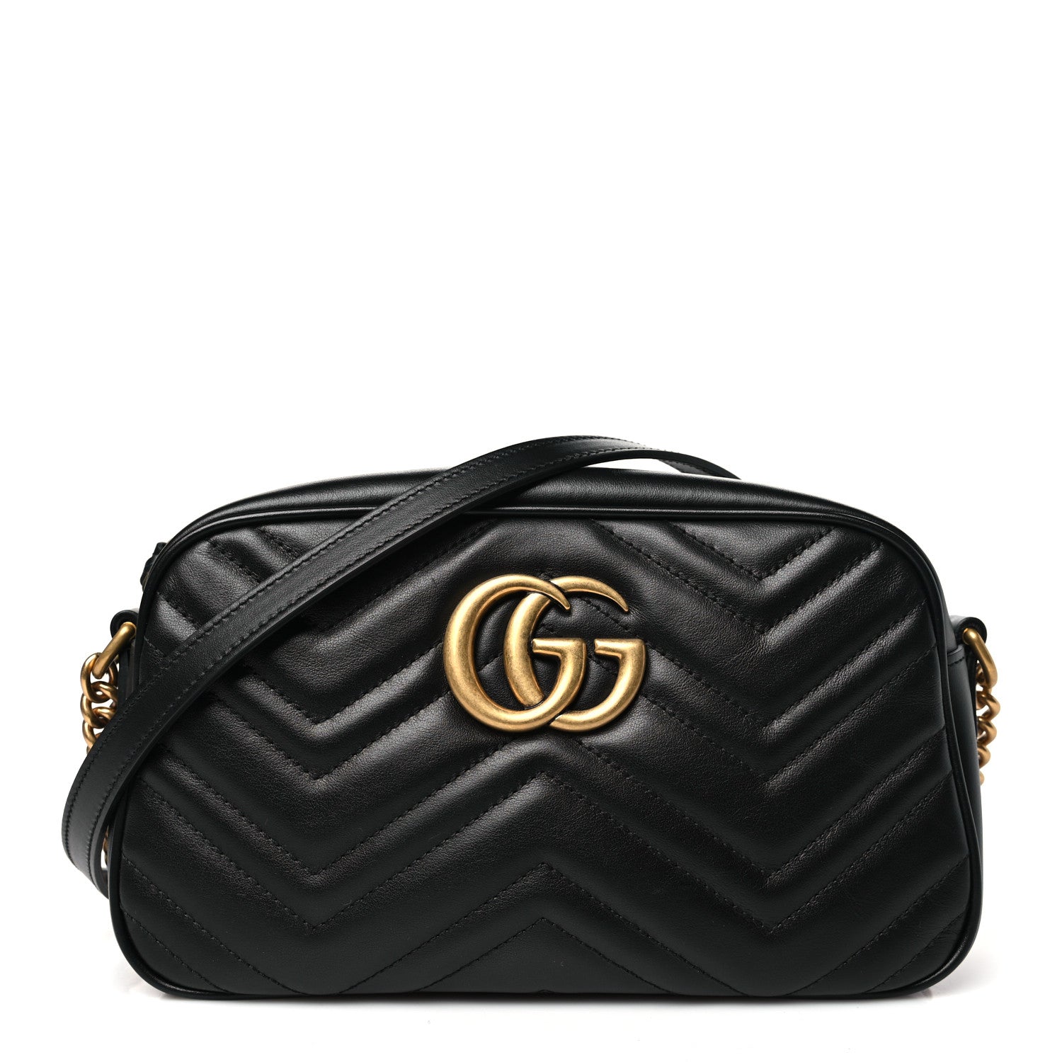Gucci Calfskin Matelasse Small GG Marmont Chain Shoulder Bag Black 1 of 10