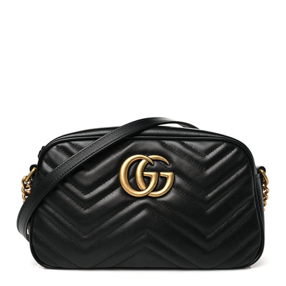 Gucci Calfskin Matelasse Small GG Marmont Chain Shoulder Bag Black 1 of 10
