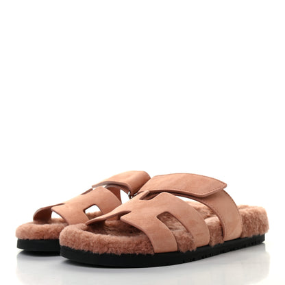 Hermes Suede Goatskin Woolskin Womens Chypre Sandals 37 Rose Aube 3 of 8