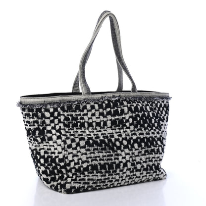 Chanel Terry Cotton CC Tweed Tote Black White 2 of 4