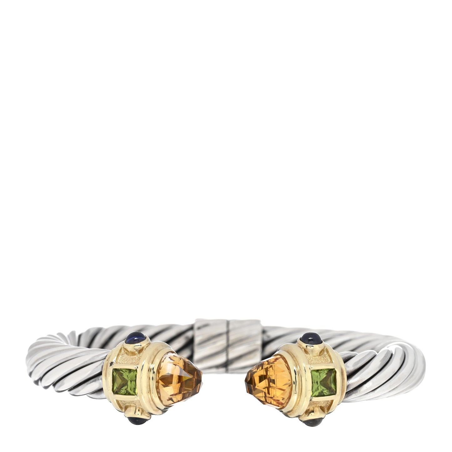 Sterling Silver 14K Yellow Gold Citrine Peridot Iolite 10mm Renaissance Cable Bracelet