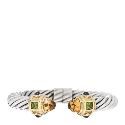 David Yurman Sterling Silver 14K Yellow Gold Citrine Peridot Iolite 10mm Renaissance Cable Bracelet 2 of 3