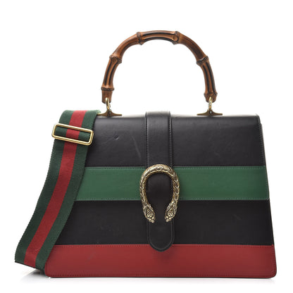Gucci Calfskin Bamboo Web Large Dionysus Top Handle Bag Black Bright Evergreen Hibiscus Red 1 of 23