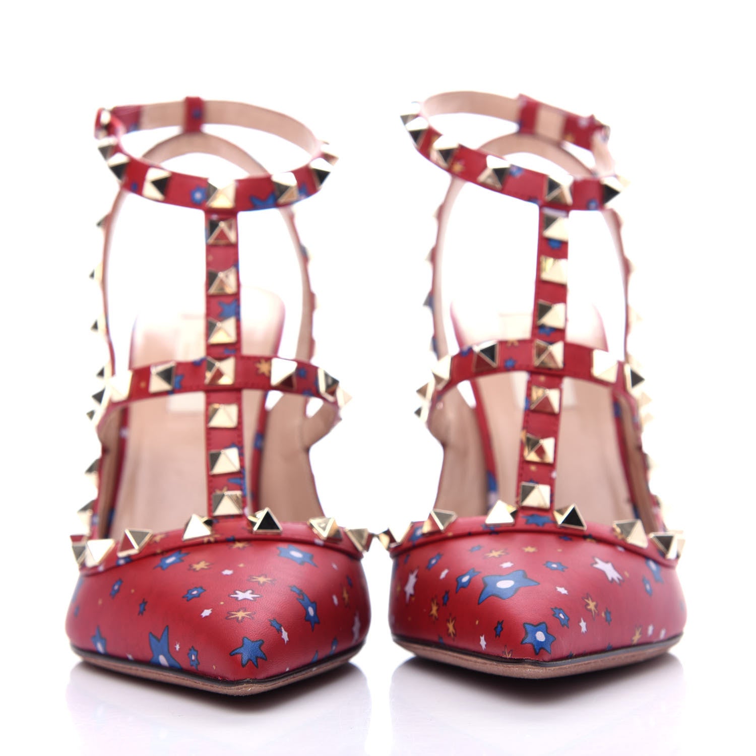 Valentino Garavani Calfskin Nappa Volcano Print Rockstud Ankle Strap 100mm Pumps 38.5 Rosso Valentino 2 of 10
