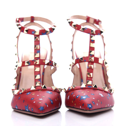 Valentino Garavani Calfskin Nappa Volcano Print Rockstud Ankle Strap 100mm Pumps 38.5 Rosso Valentino 2 of 10