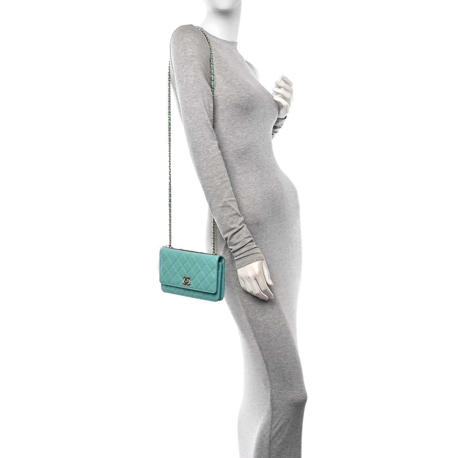 Chanel Lambskin Quilted Trendy CC Wallet On Chain WOC Turquoise 3 of 10