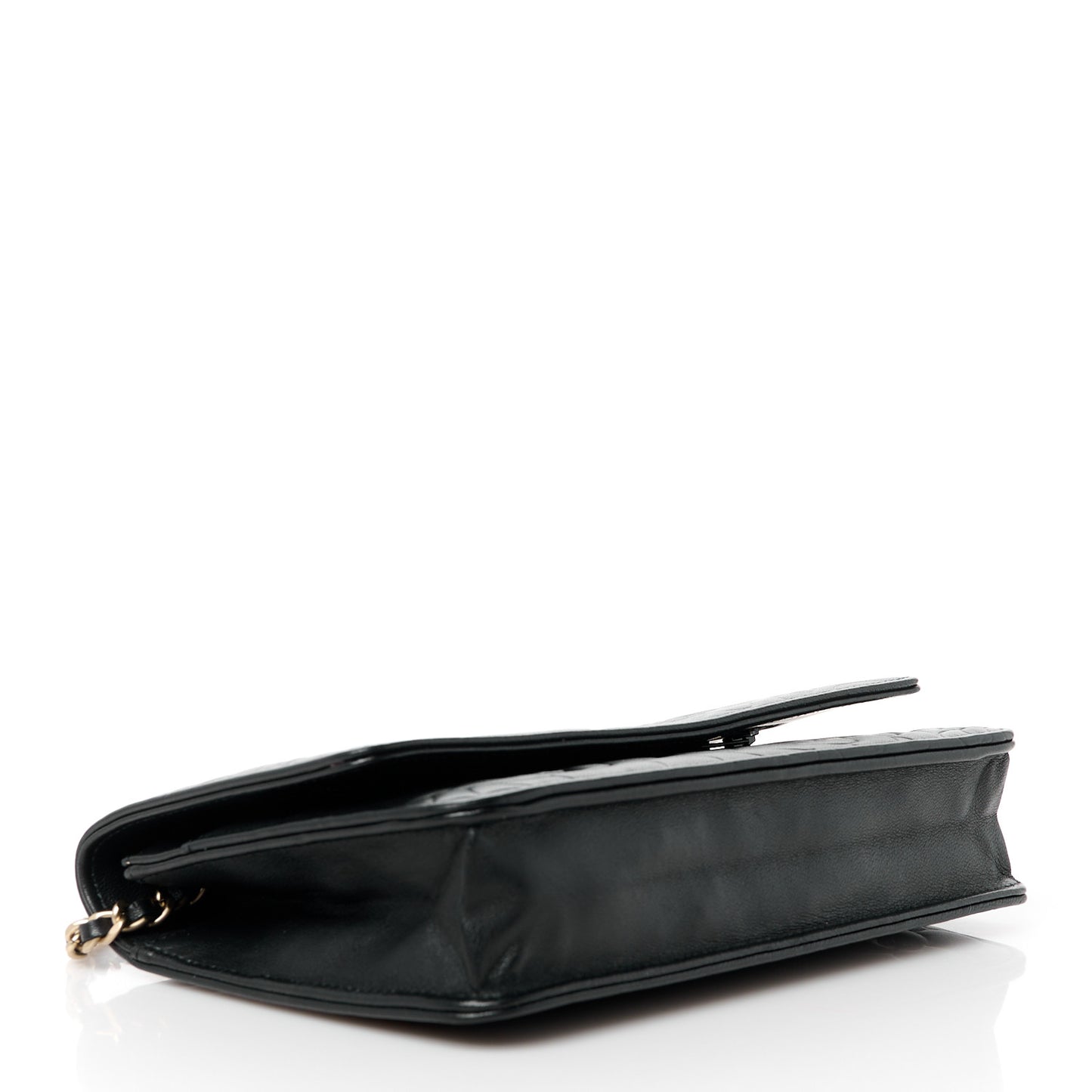 Lambskin Camellia Embossed Wallet on Chain WOC Black