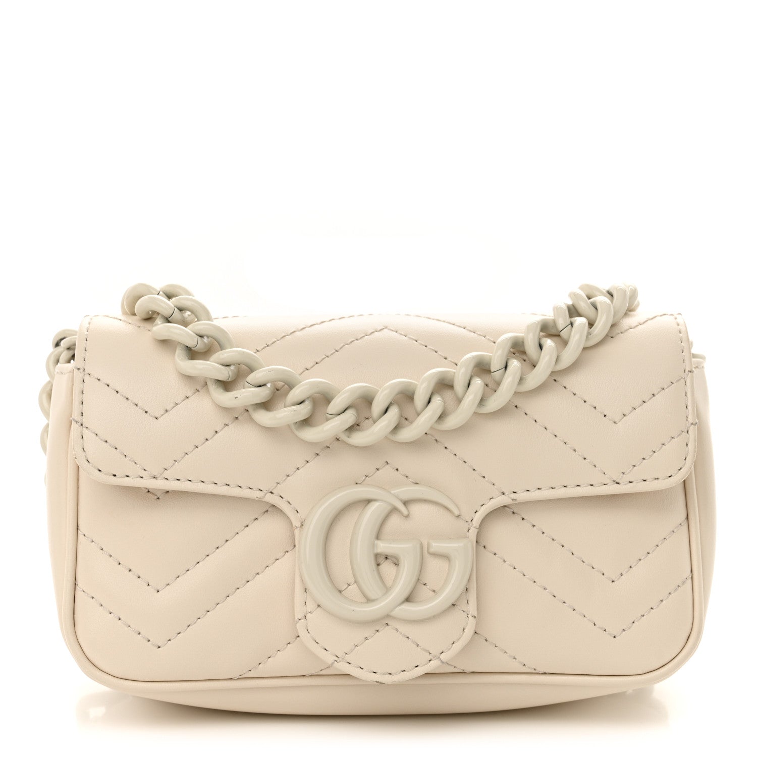 Gucci Calfskin Matelasse Monochrome GG Marmont Chain Belt Bag Mystic White 1 of 11