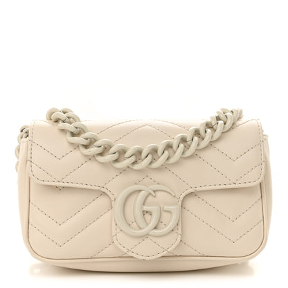 Gucci Calfskin Matelasse Monochrome GG Marmont Chain Belt Bag Mystic White 1 of 11