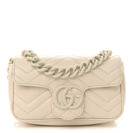Calfskin Matelasse Monochrome GG Marmont Chain Belt Bag Mystic White