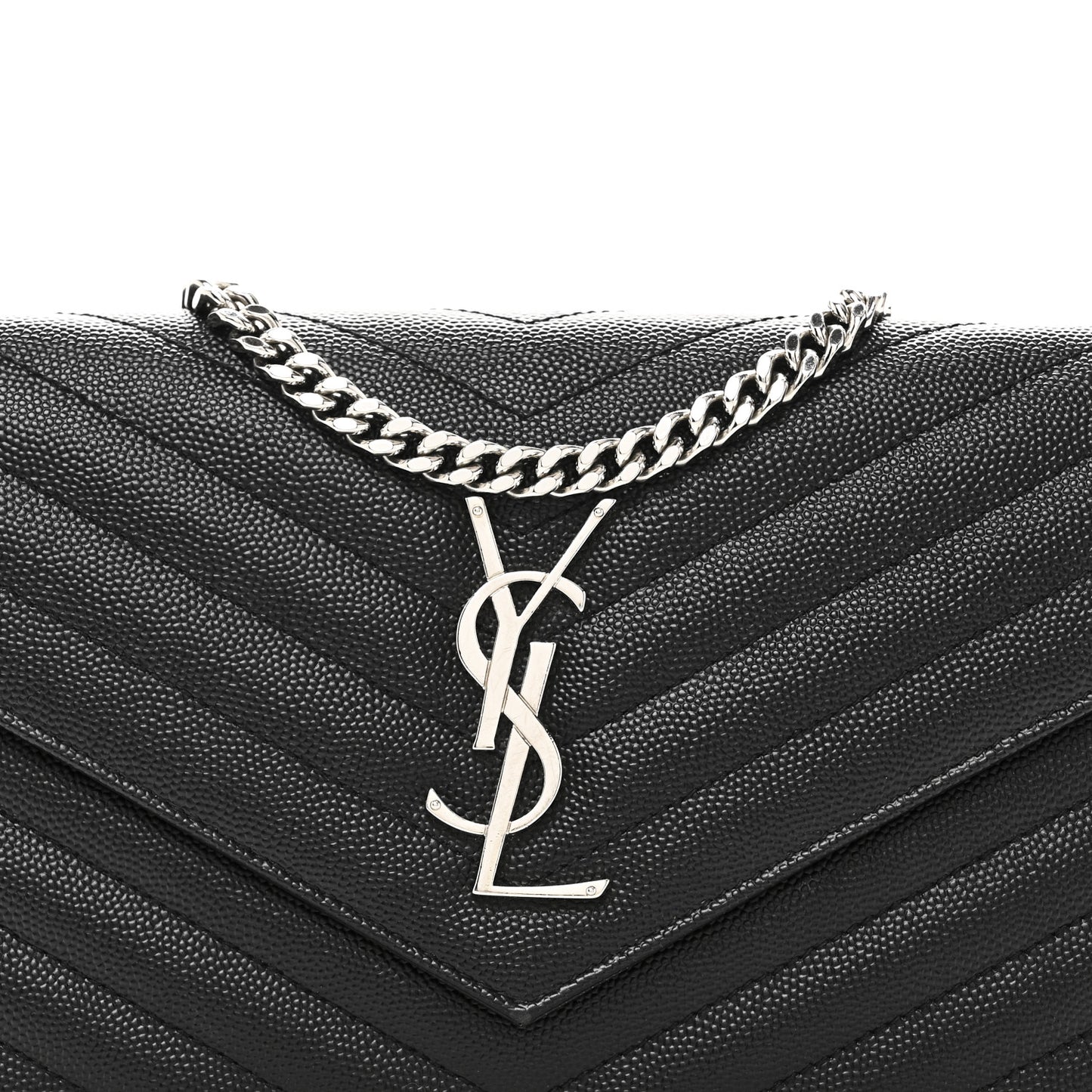 Grain De Poudre Matelasse Chevron Monogram Chain Wallet Black