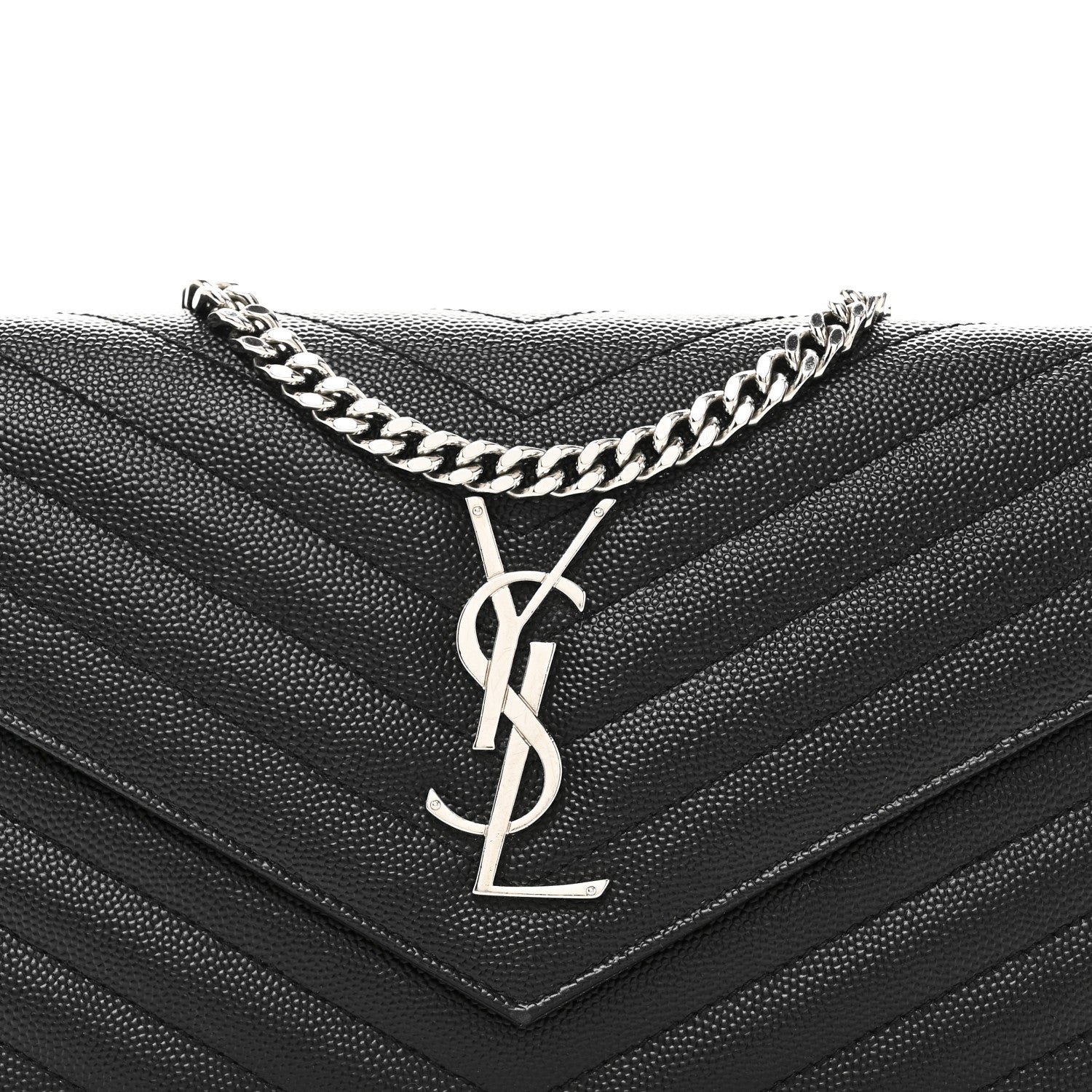 Saint Laurent Grain De Poudre Matelasse Chevron Monogram Chain Wallet Black 7 of 9