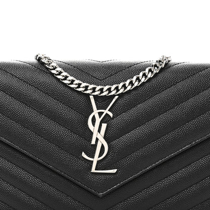 Saint Laurent Grain De Poudre Matelasse Chevron Monogram Chain Wallet Black 7 of 9