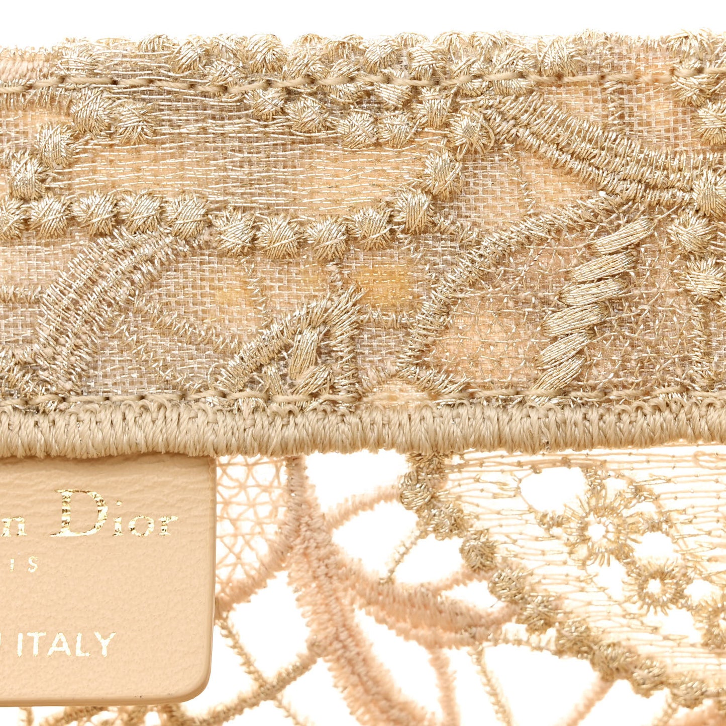 Transparent Metallic Embroidered Mesh Macrame Medium Book Tote Gold