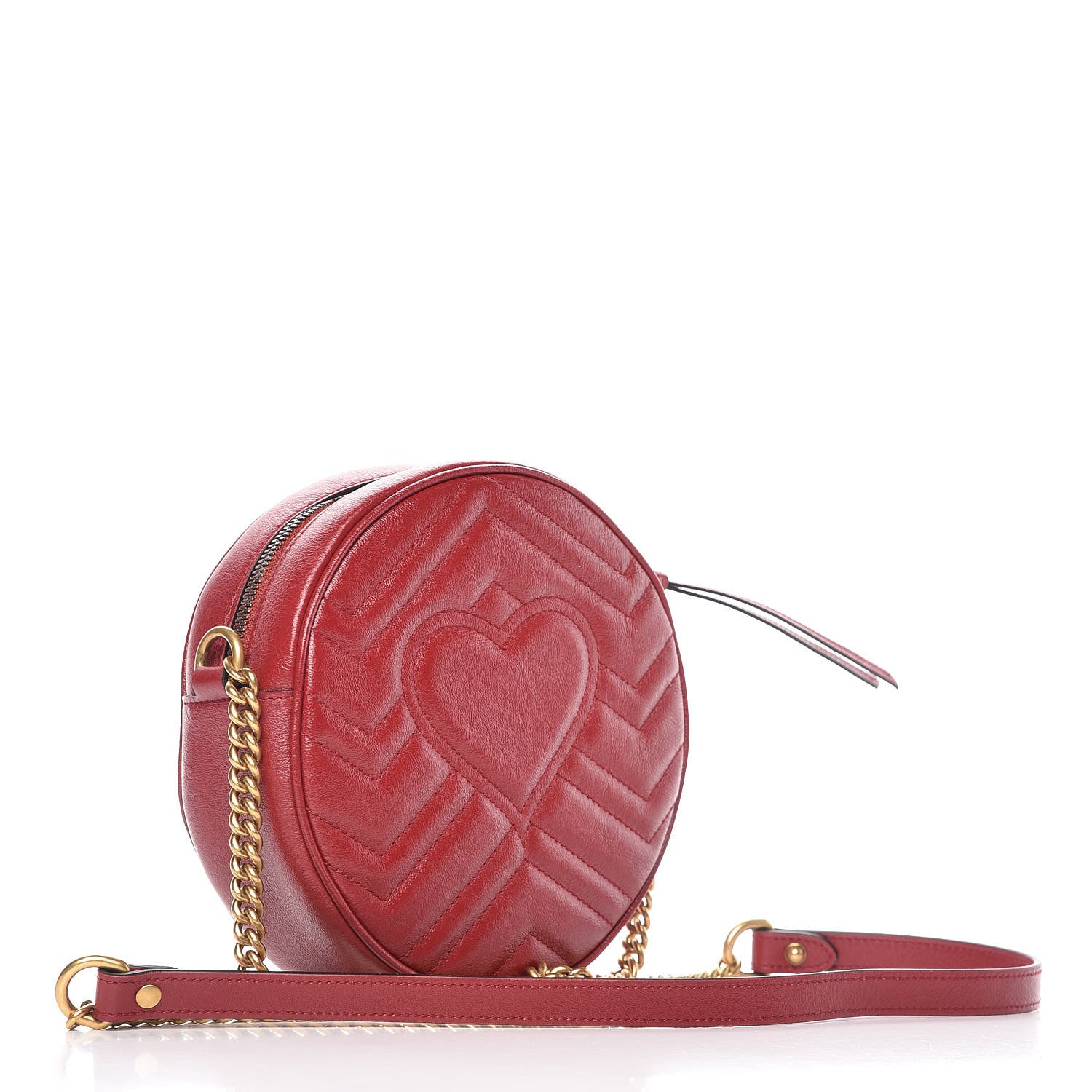 Gucci Glazed Calfskin Matelasse Heart Mini GG Marmont Round Shoulder Bag Romantic Cerise 3 of 9
