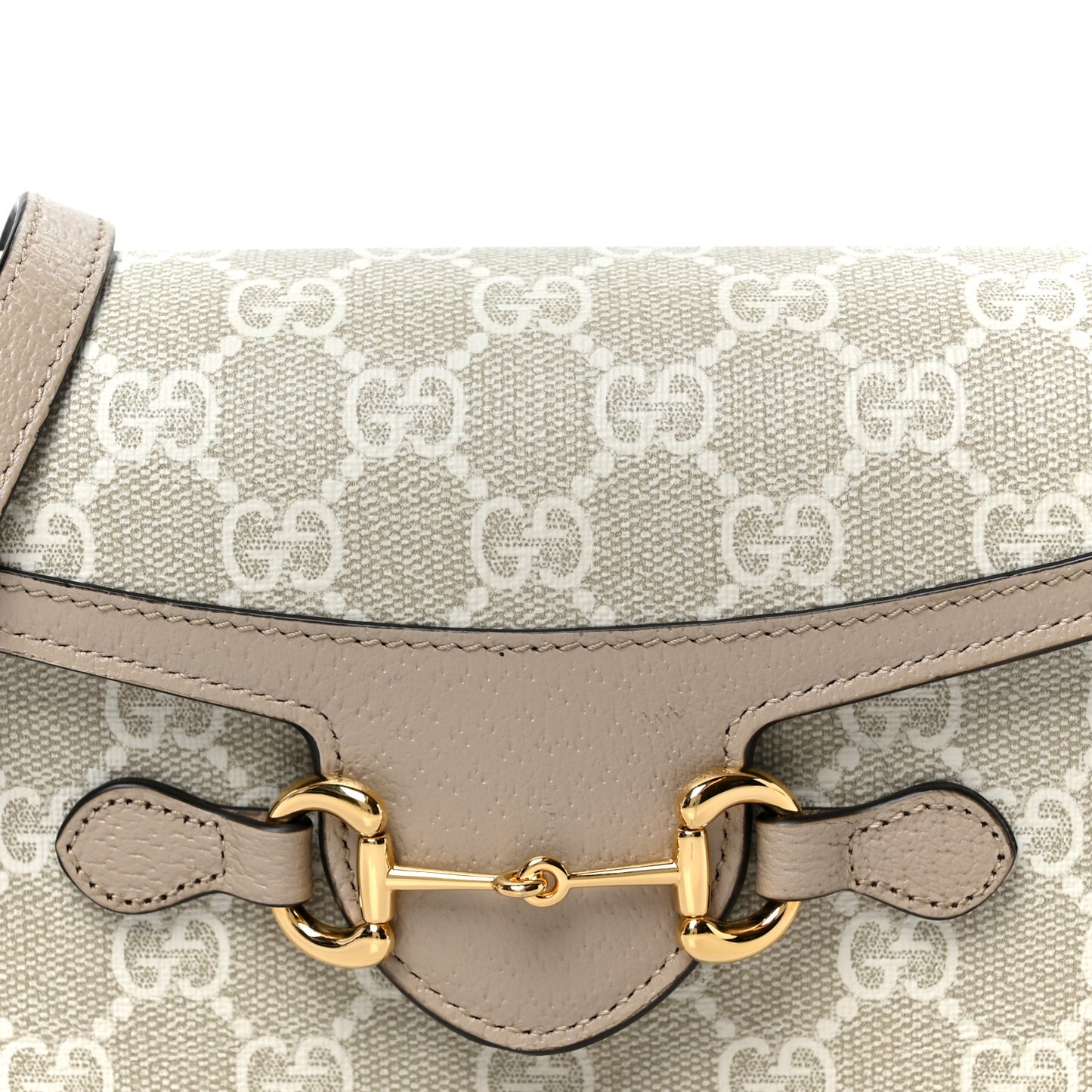 GG Supreme Monogram Textured Dollar Calfskin Mini Horsebit 1955 Shoulder Bag Beige Mystic White Oatmeal