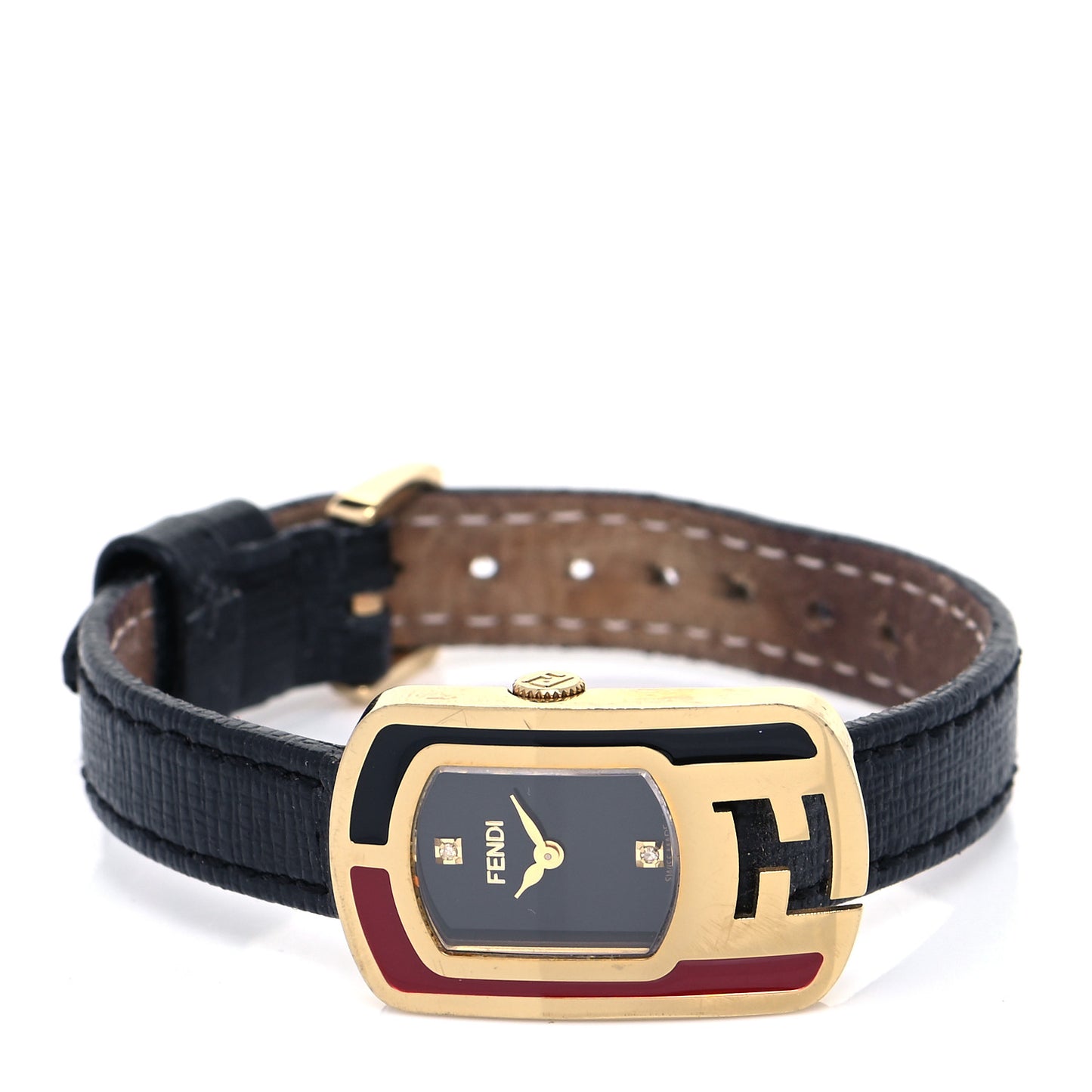 Stainless Steel Calfskin Diamond Enamel 18mm Chameleon Quartz Watch Black