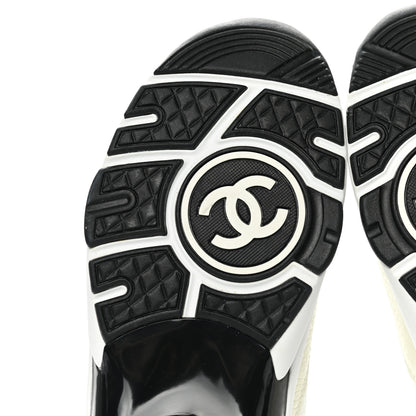 Chanel Mesh Suede Calfskin Grained Calfskin Womens CC Sneakers 38.5 White Black 6 of 9