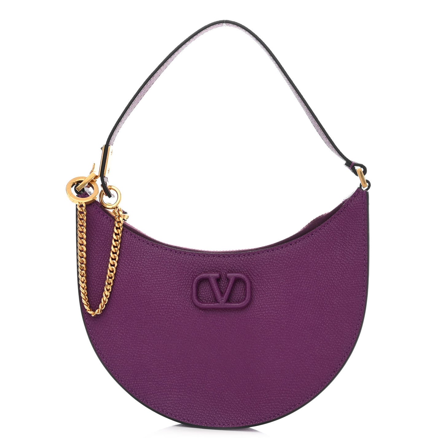 Grainy Calfskin Mini Vlogo Hobo Bag Purple