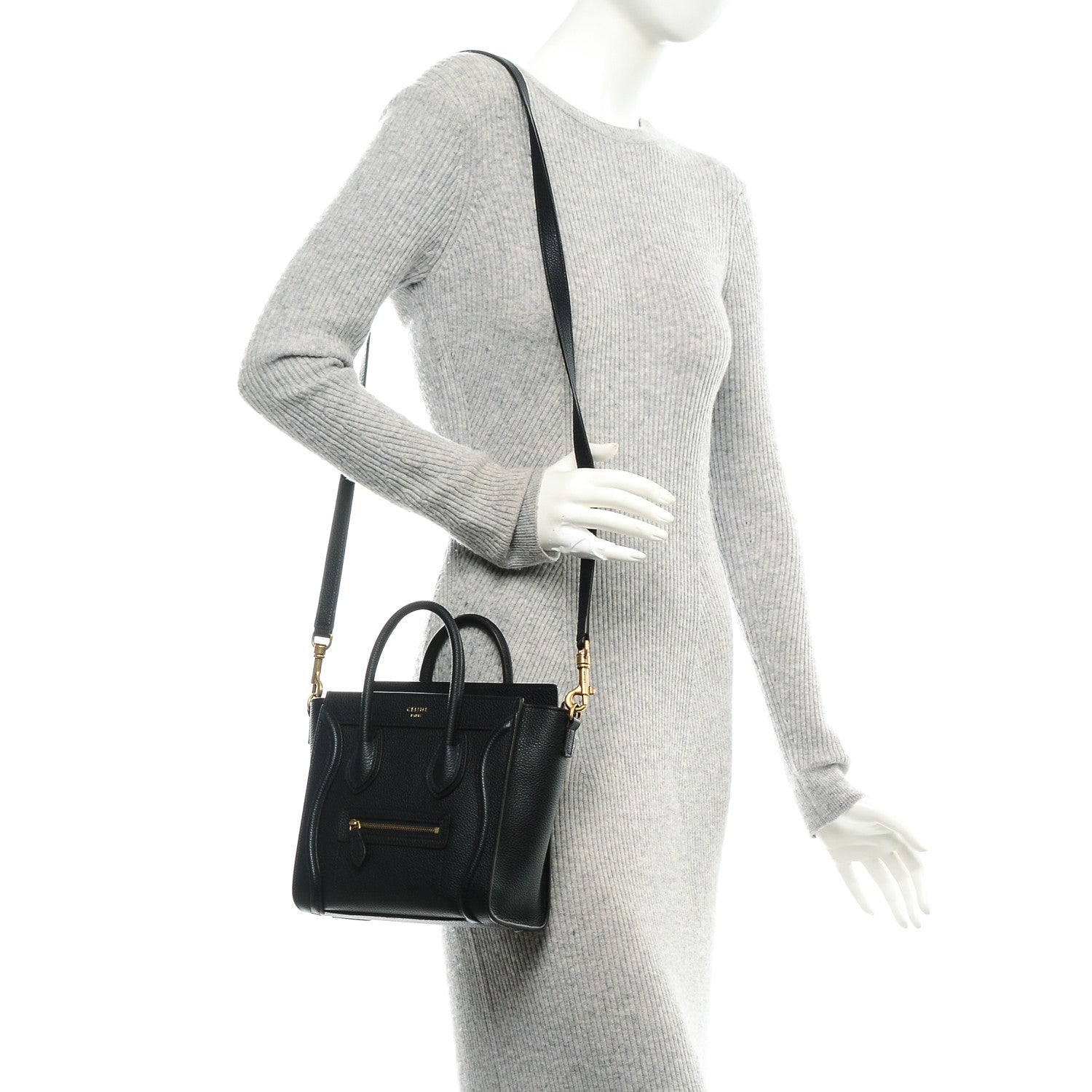 Celine Drummed Calfskin Nano Luggage Midnight 2 of 6