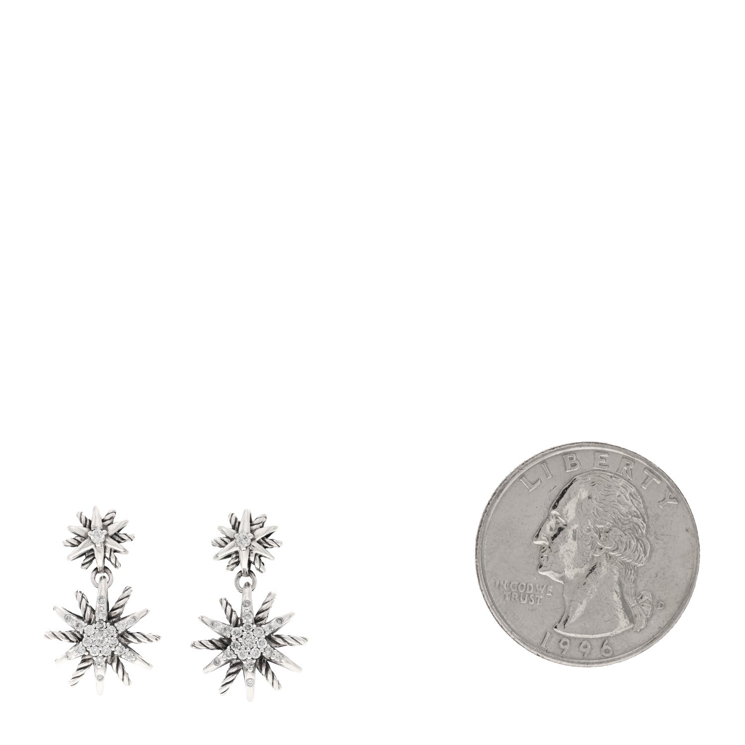 David Yurman Sterling Silver Diamond Starburst Double Drop Earrings 2 of 5