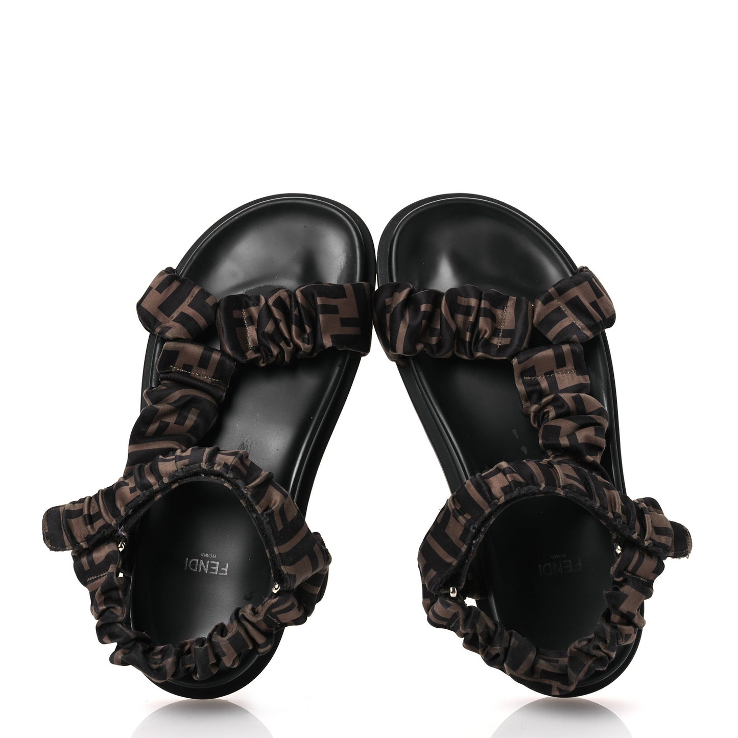 Satin FF Ruched Sandals 38 Tobacco Black