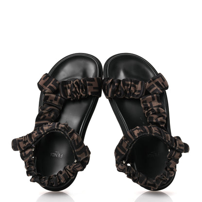 Fendi Satin FF Ruched Sandals 38 Tobacco Black 2 of 14