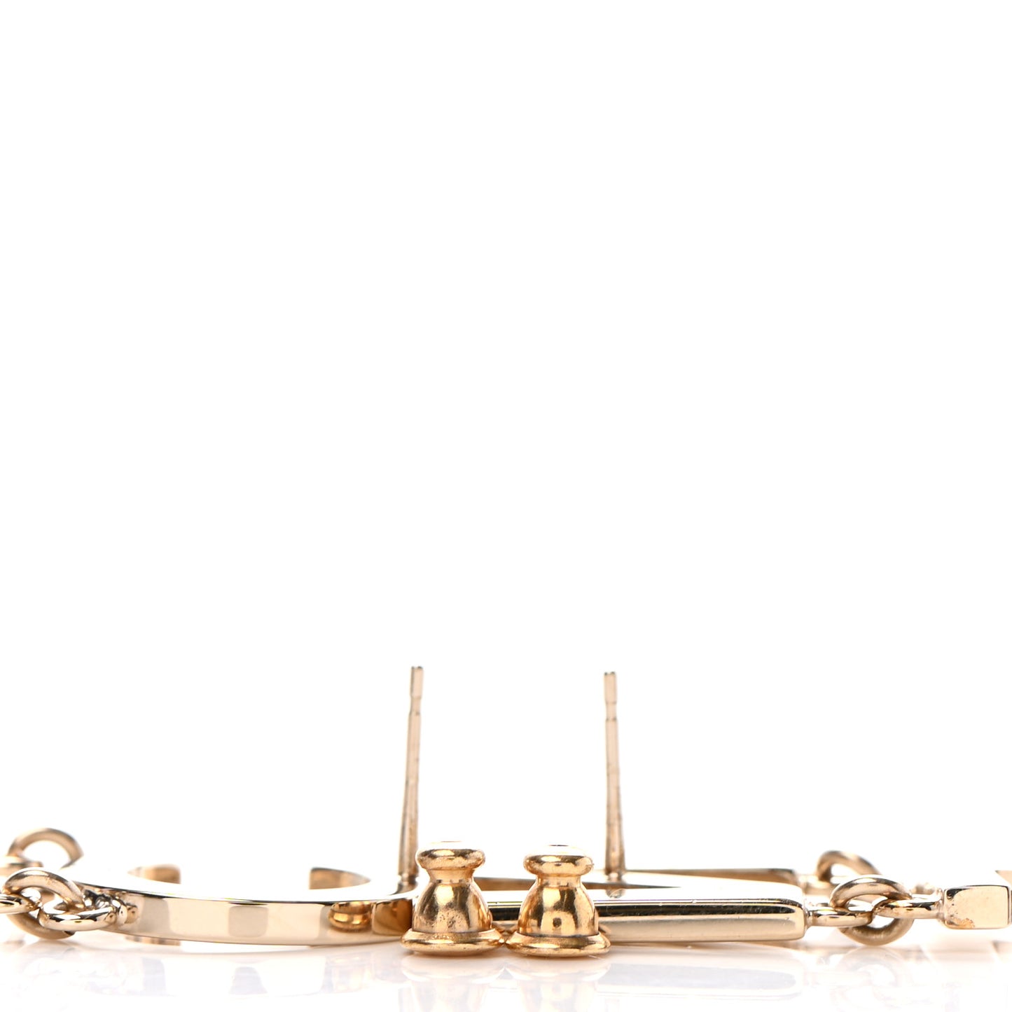 Metal Cha-Nel Logo Drop Earrings Gold