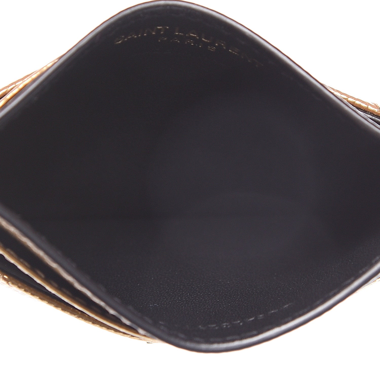 Saint Laurent Metallic Grain De Poudre Matelasse Chevron Monogram Credit Card Case Gold 4 of 6