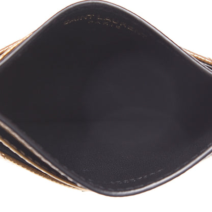 Saint Laurent Metallic Grain De Poudre Matelasse Chevron Monogram Credit Card Case Gold 4 of 6