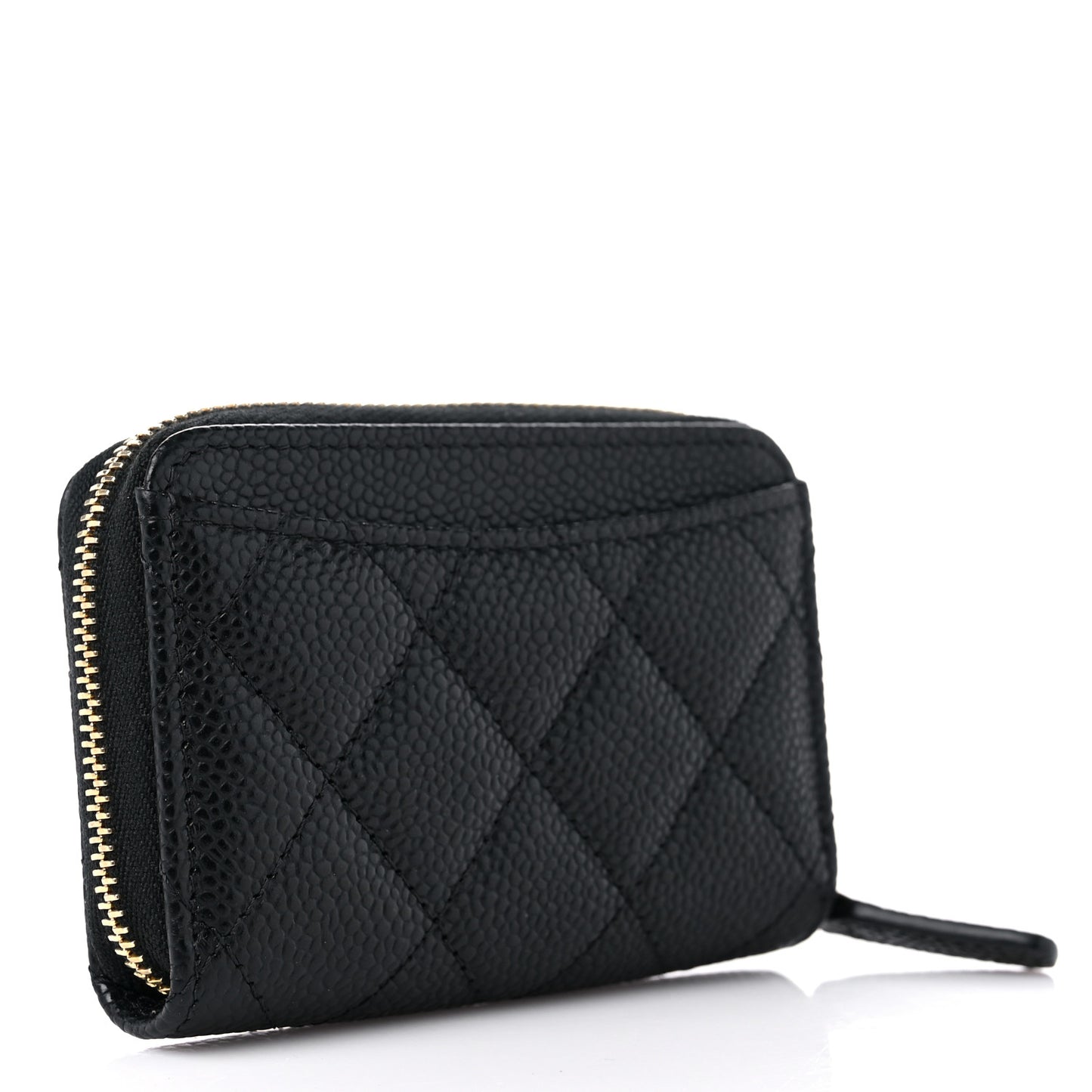 Caviar Quilted Zip Coin Purse Wallet Black
