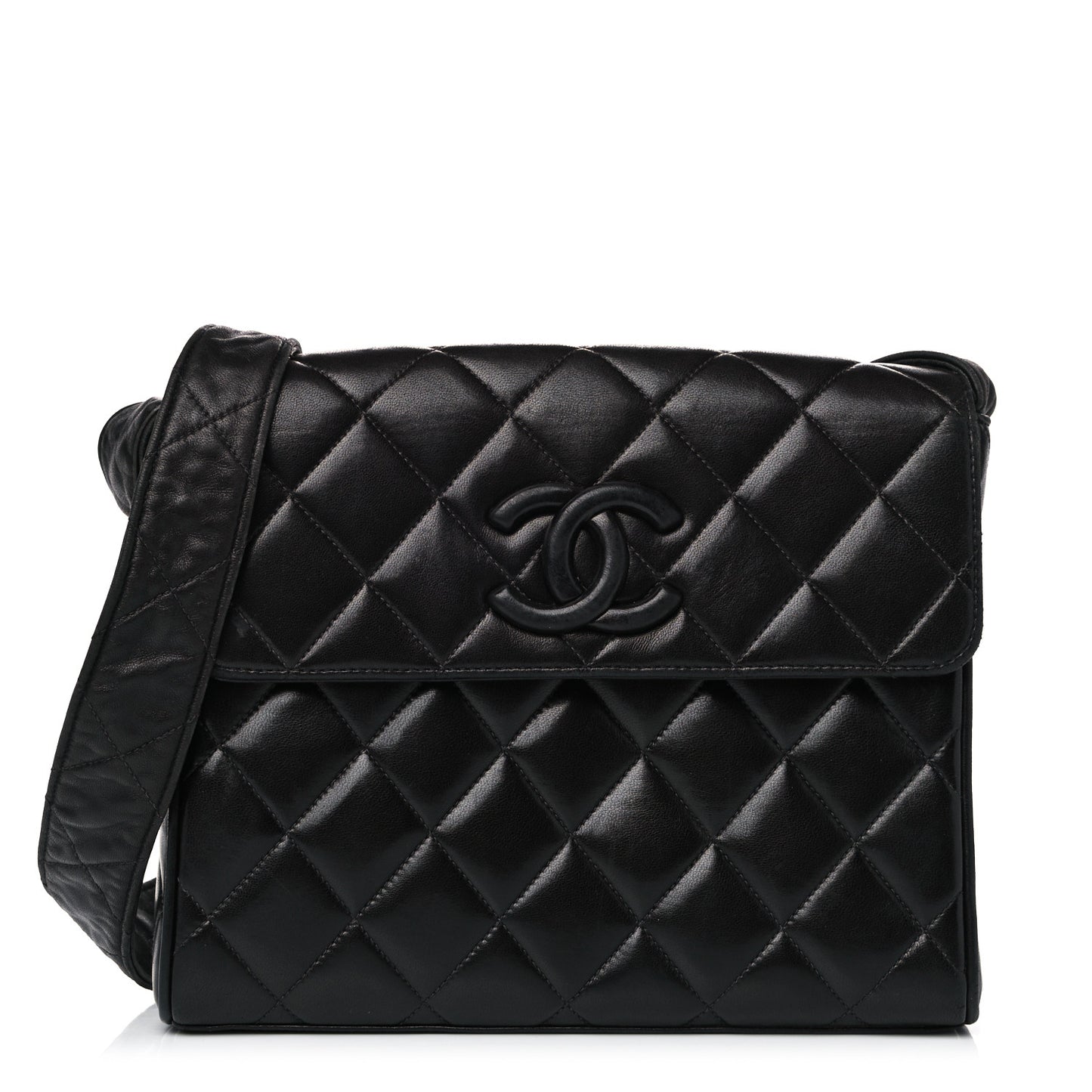 Lambskin Quilted CC Flap Shoulder Bag Black