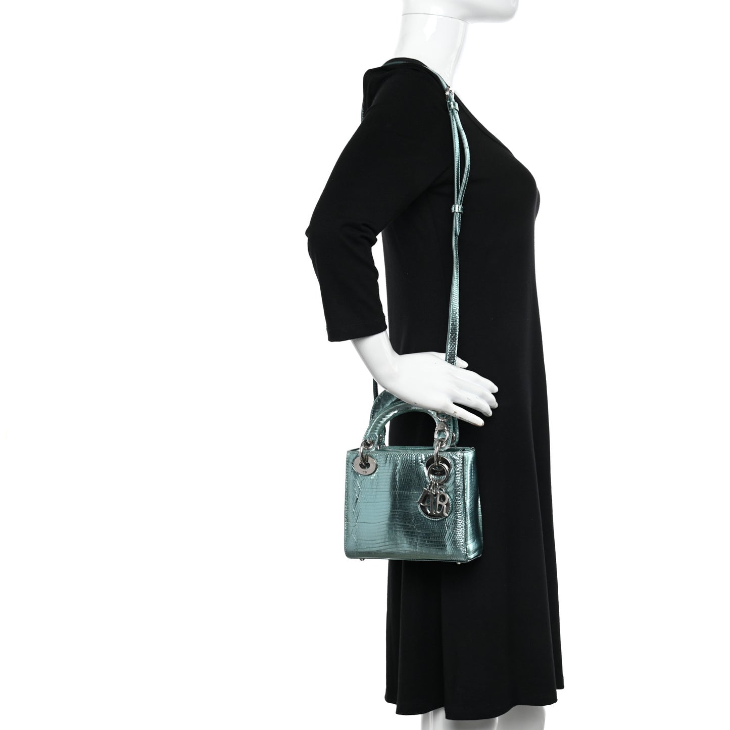 Metallic Lizard Mini Lady Dior Blue