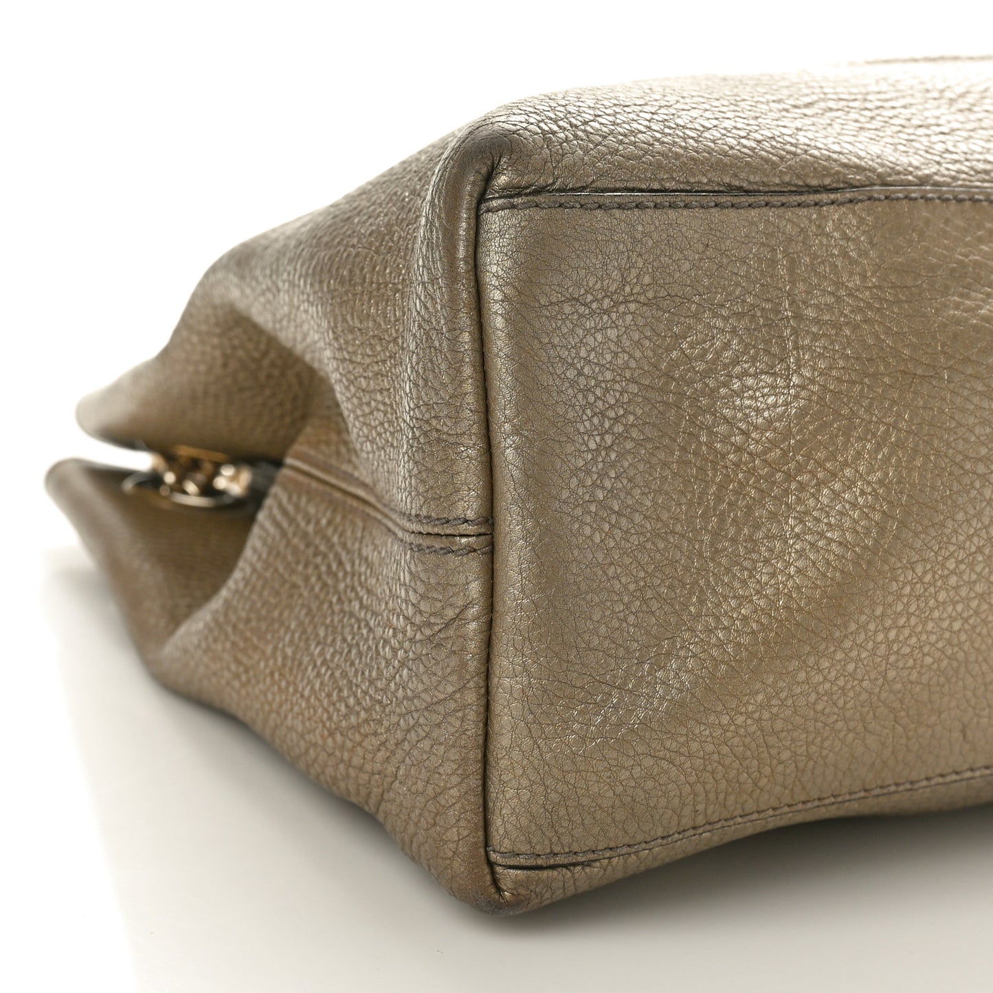 Metallic Pebbled Calfskin Medium Soho Chain Shoulder Bag Golden Beige