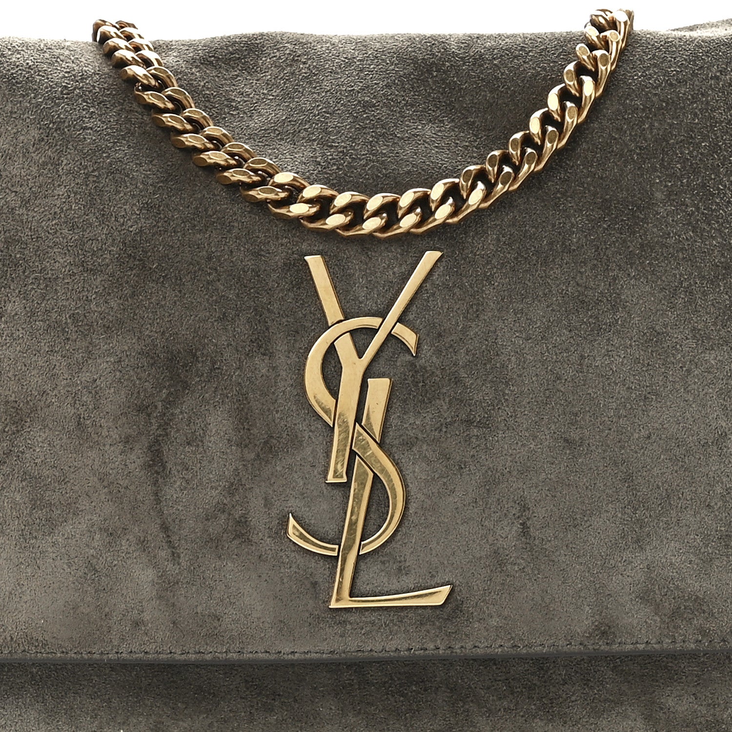 Saint Laurent Smooth Calfskin Suede Medium Reversible Monogram Kate Satchel Grey Khaki 11 of 17