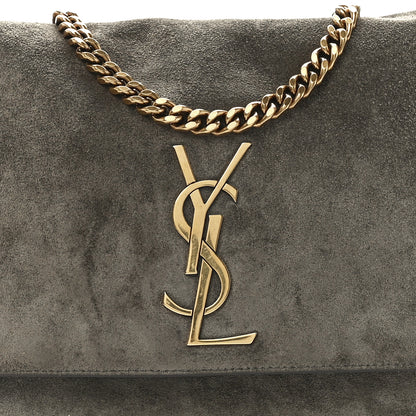 Saint Laurent Smooth Calfskin Suede Medium Reversible Monogram Kate Satchel Grey Khaki 11 of 17