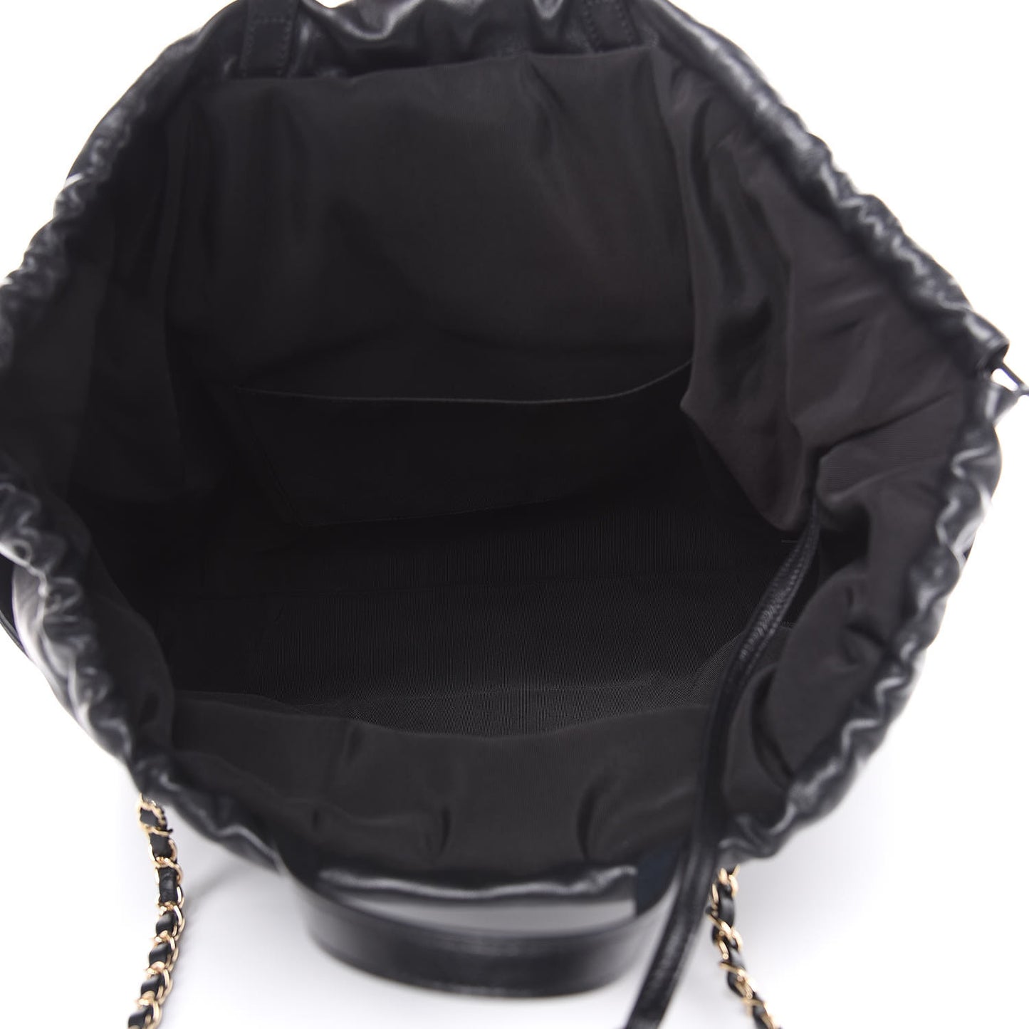 Lambskin Quilted Drawstring Shopping Bag Black
