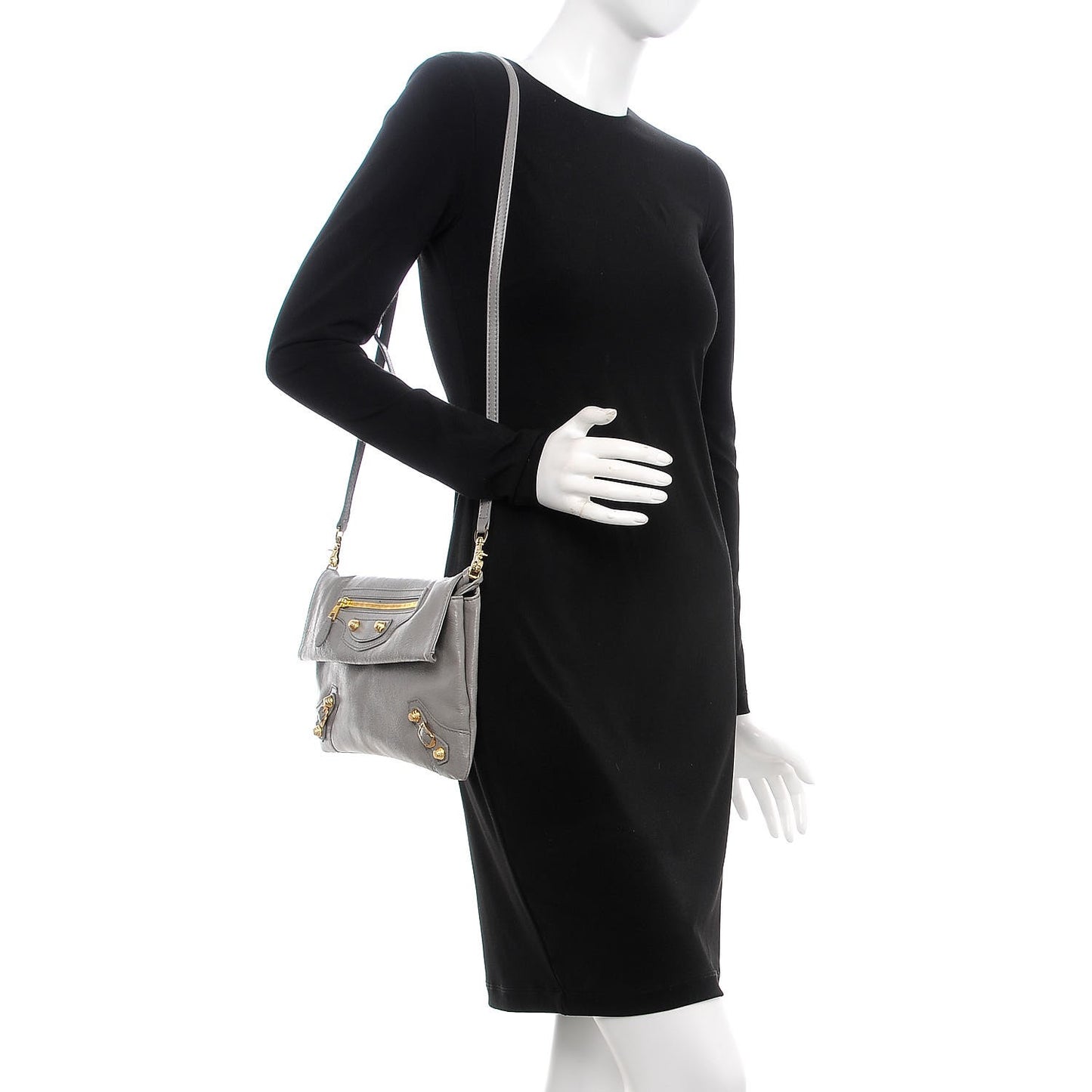 Agneau Giant 12 Gold Hardware Envelope Strap Clutch Gris Pyrite