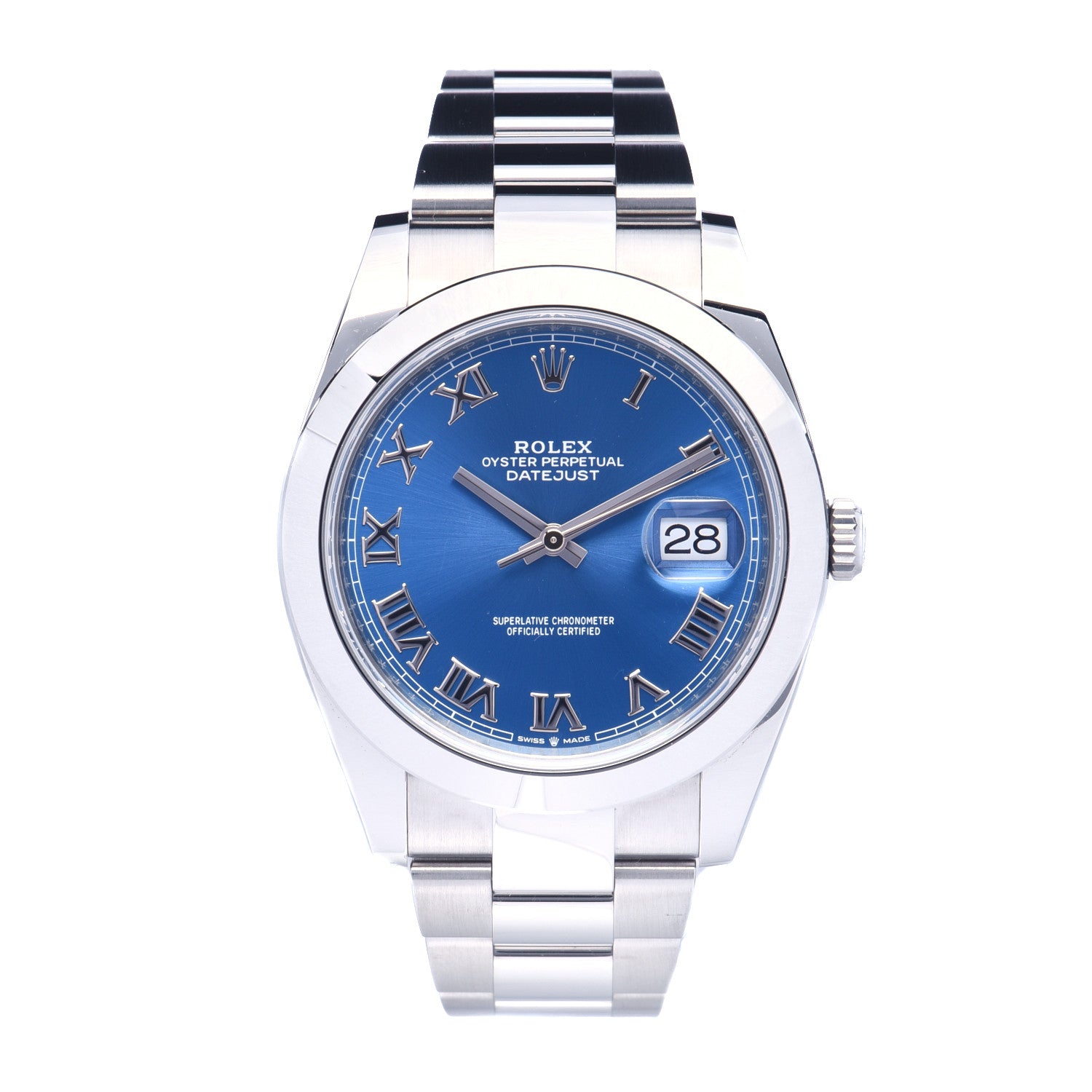 Rolex Stainless Steel 41mm Oyster Perpetual Datejust Watch Azzurro Blue Roman 126300 1 of 5