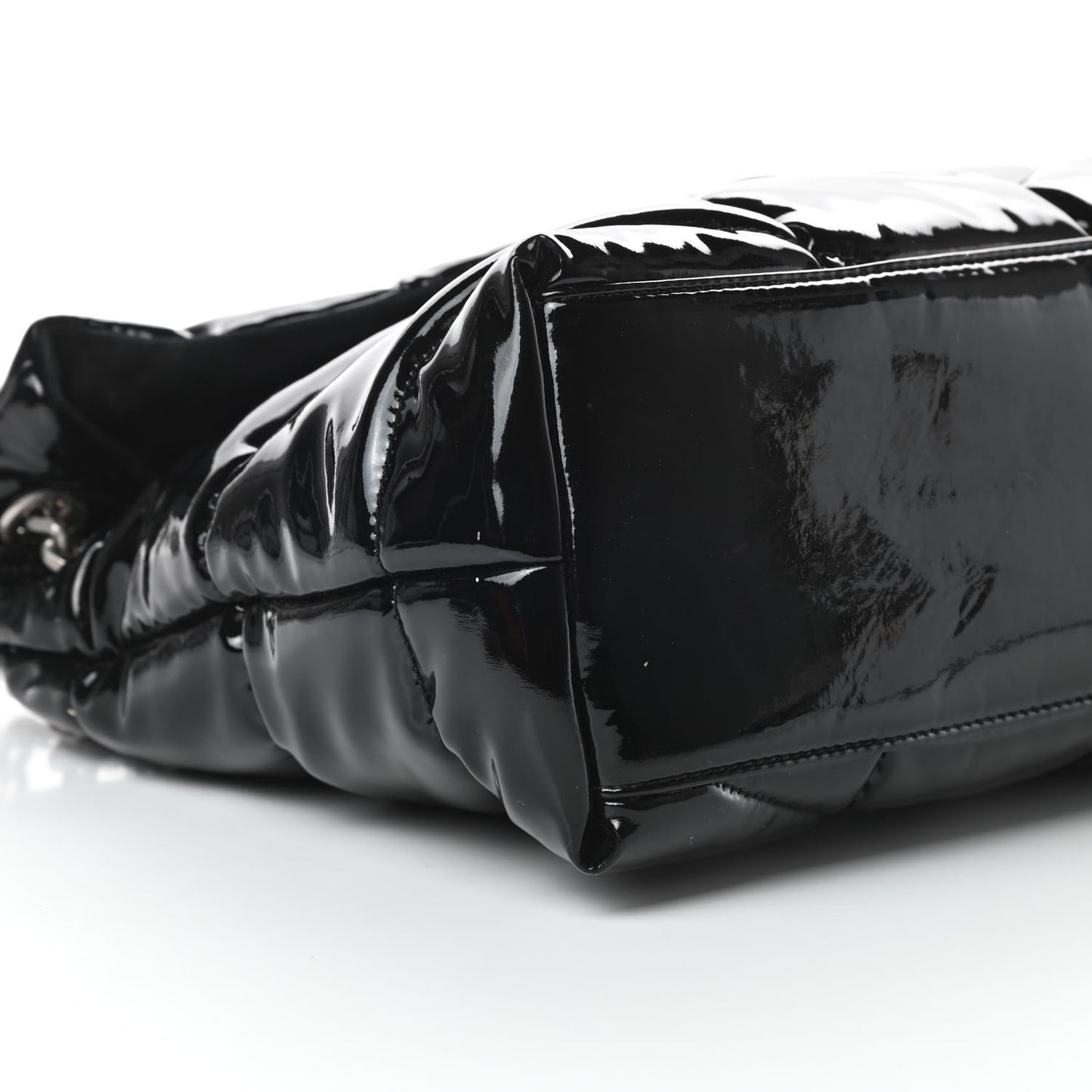 Patent Lambskin Quilted Medium Loulou Puffer Monogram Chain Satchel Black