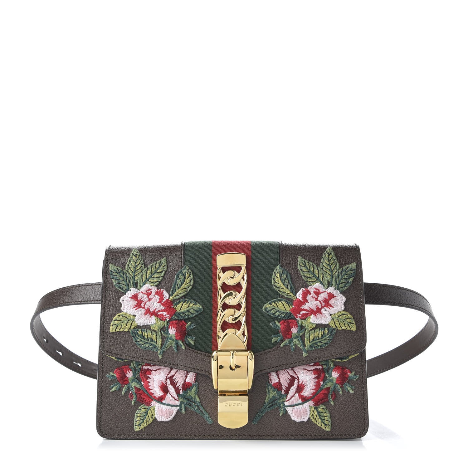 Gucci Calfskin Embroidered Sylvie Belt Bag 95 34 Brown 1 of 10