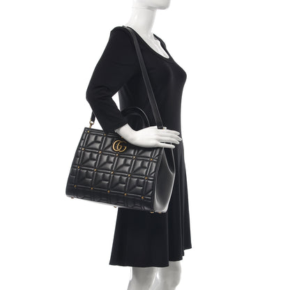 Gucci Calfskin Matelasse Studded Medium GG Marmont Tote Black 2 of 7