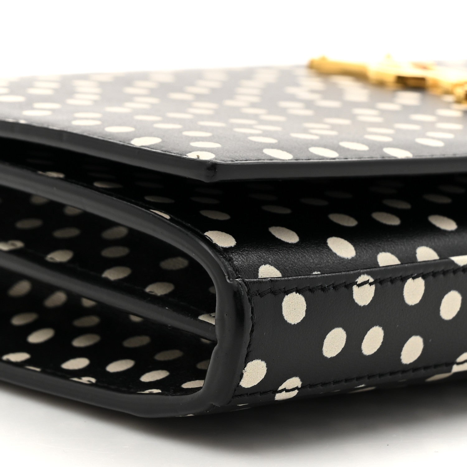 Saint Laurent Calfskin Polka Dot Print Monogram Chain Wallet Black Crema Soft 11 of 12