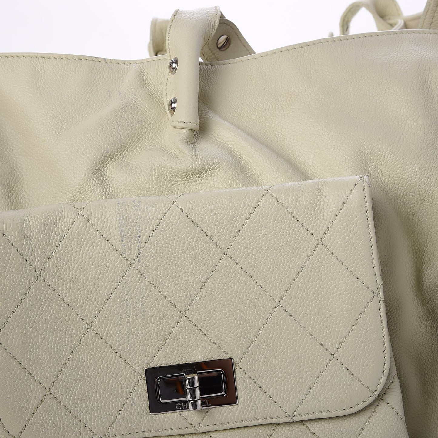 Caviar Stitched Pocket In The City Tote Ivory