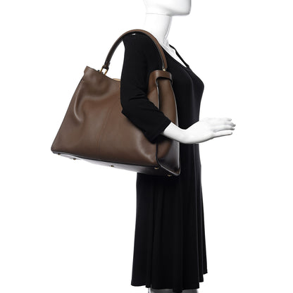 Fendi Vitello Seta Glazed Fabric FF 1974 Large Peekaboo X-Lite Maya Mogano Panna 2 of 12