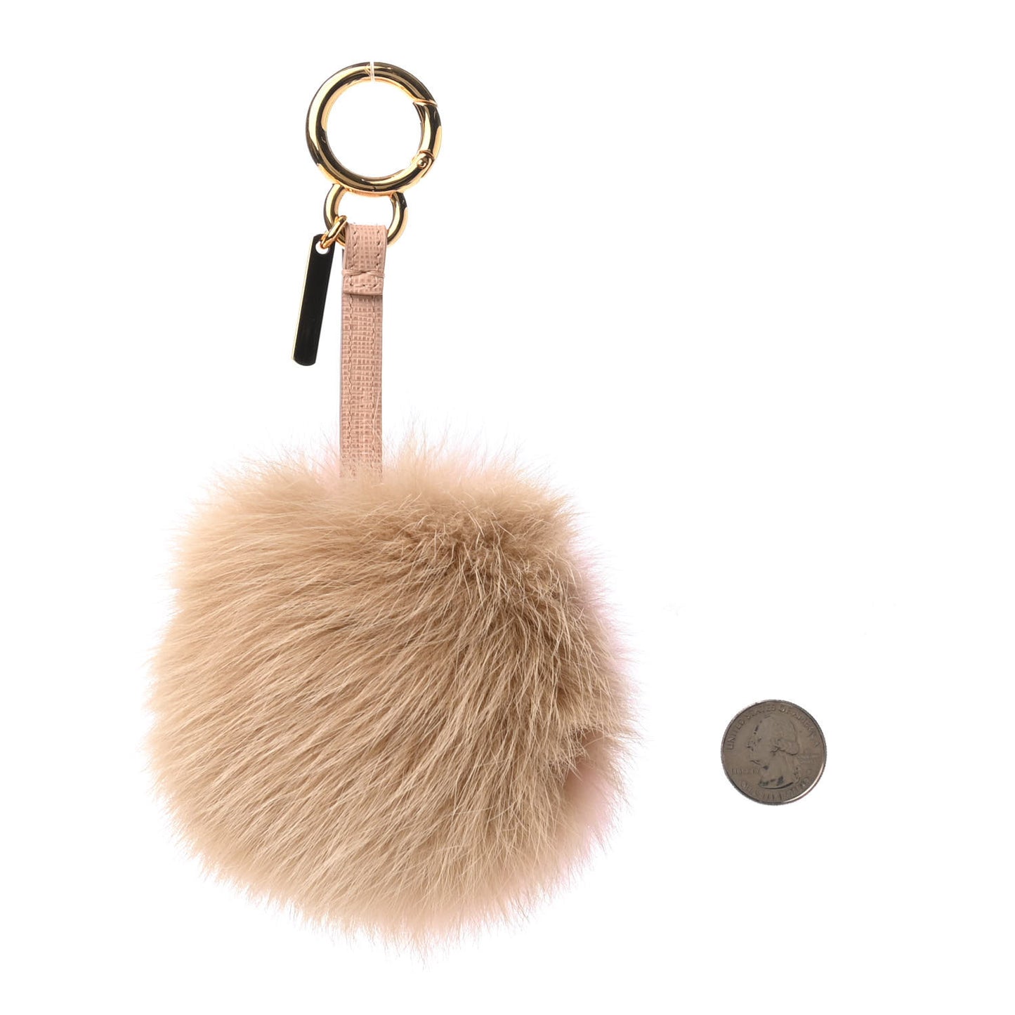 Fox Fur Vitello Elite Bi-Color Pom Pom Bag Charm Rosa Cammello Cipria