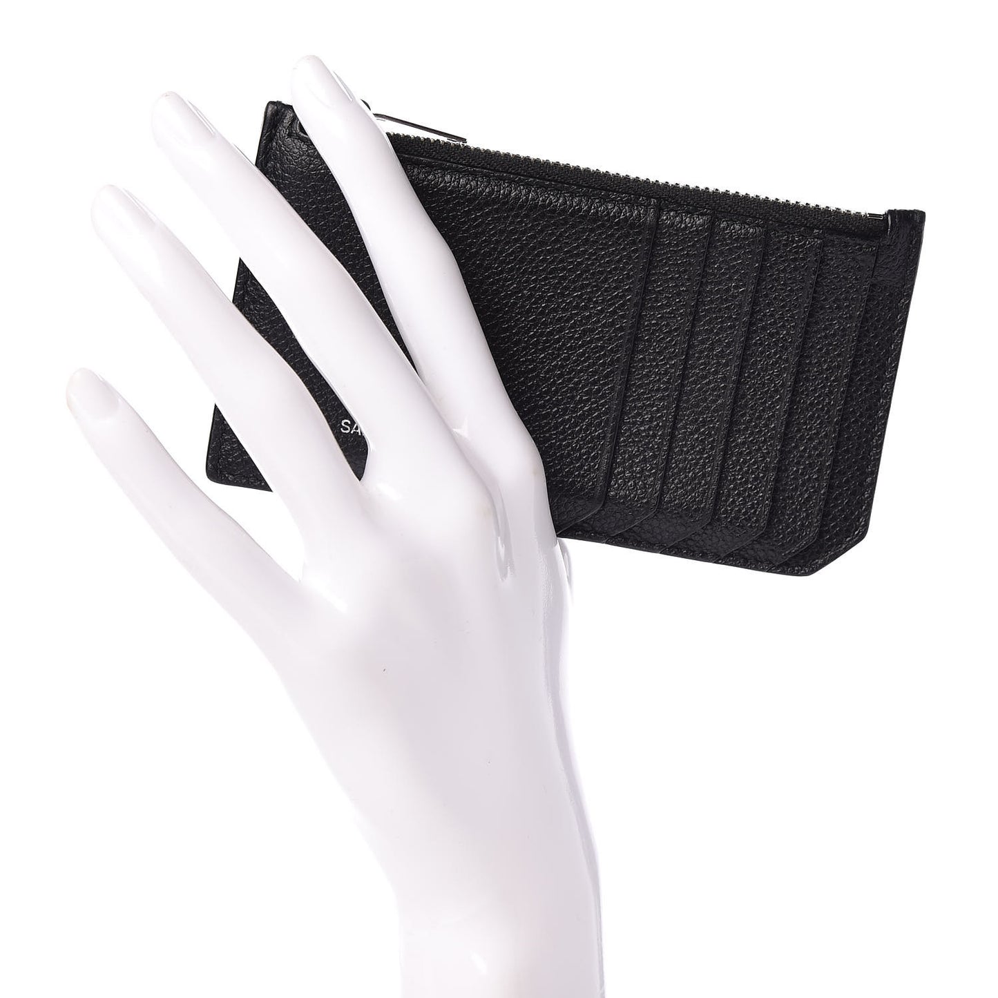 Grained Calfskin 5 Fragments Zip Pouch Card Holder Black