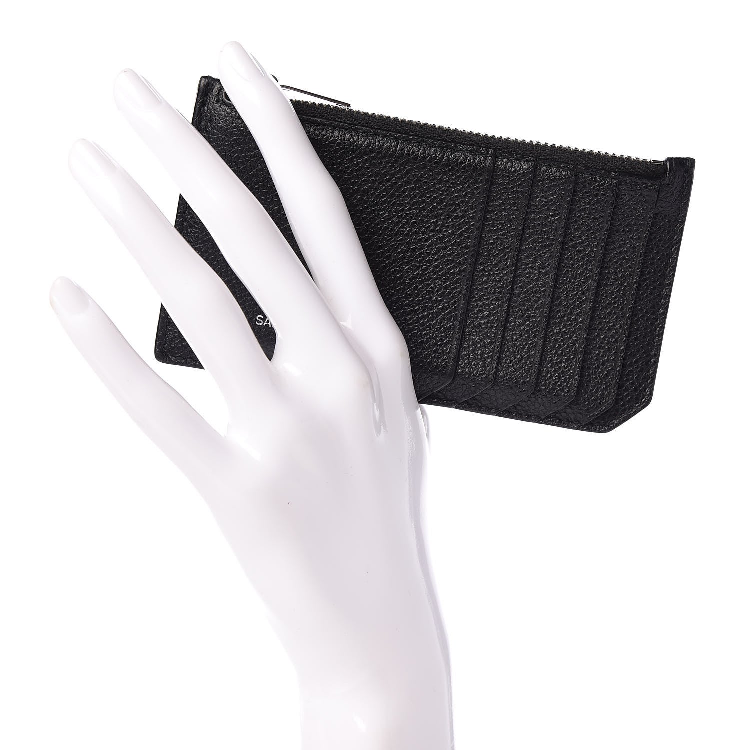 Saint Laurent Grained Calfskin 5 Fragments Zip Pouch Card Holder Black 2 of 6